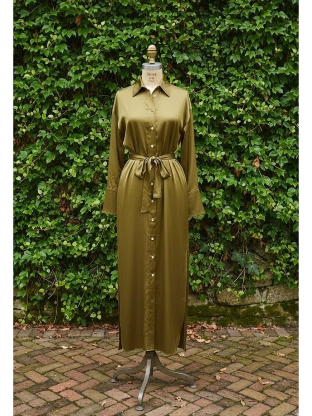 NWT Banana Republic Muse Silk Maxi in Cargo Green Belted Shirt Dress M $270 - Picture 5 of 8